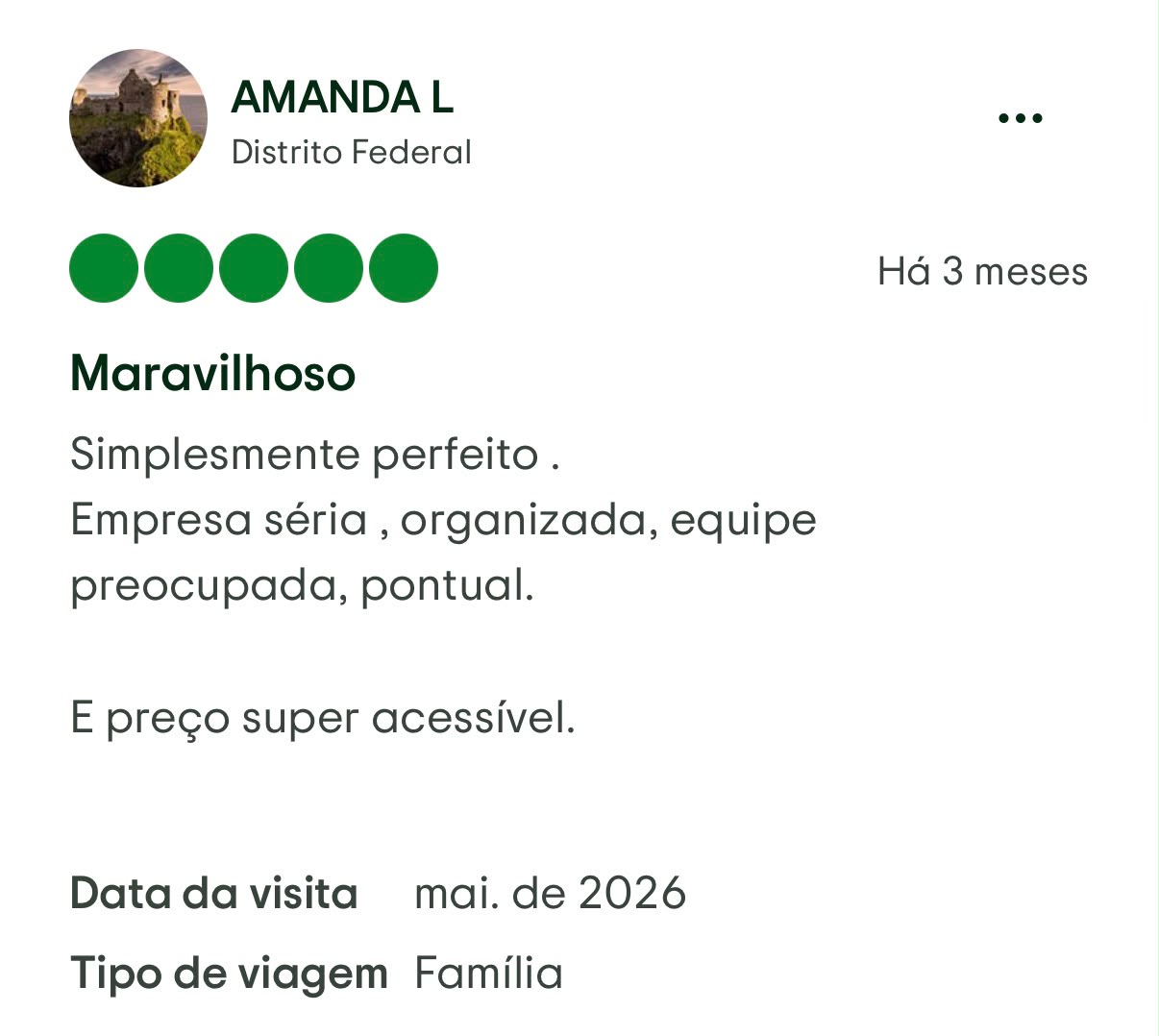 Avaliação de cliente da Plena Turismo