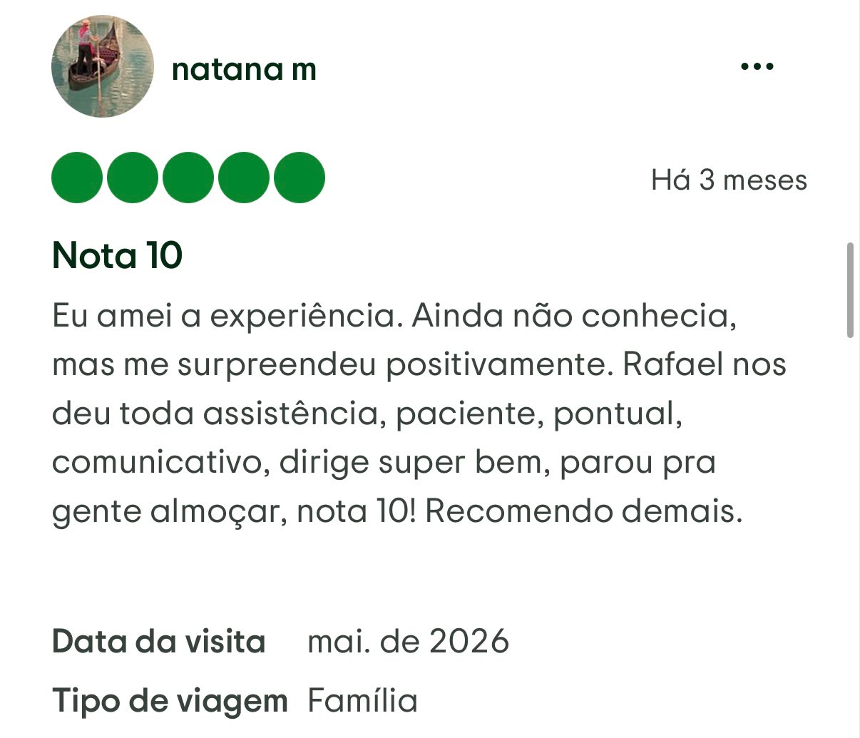 Avaliação de cliente da Plena Turismo