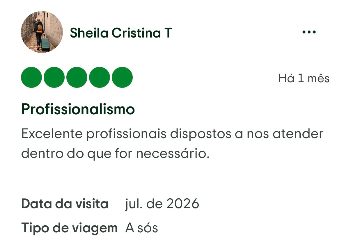 Avaliação de cliente da Plena Turismo
